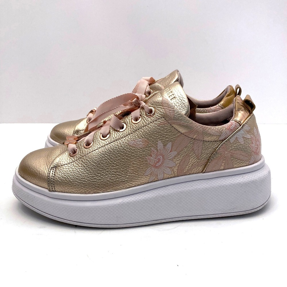 Ted Baker Rose Gold‎ Floral Sneakers Metallic Ribbon Laces Womens 6/6.5 EU 37 - Picture 7 of 13